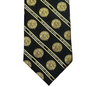 Vintage College University of Iowa Collegiate Silk Tie Professor Gift Black Gold